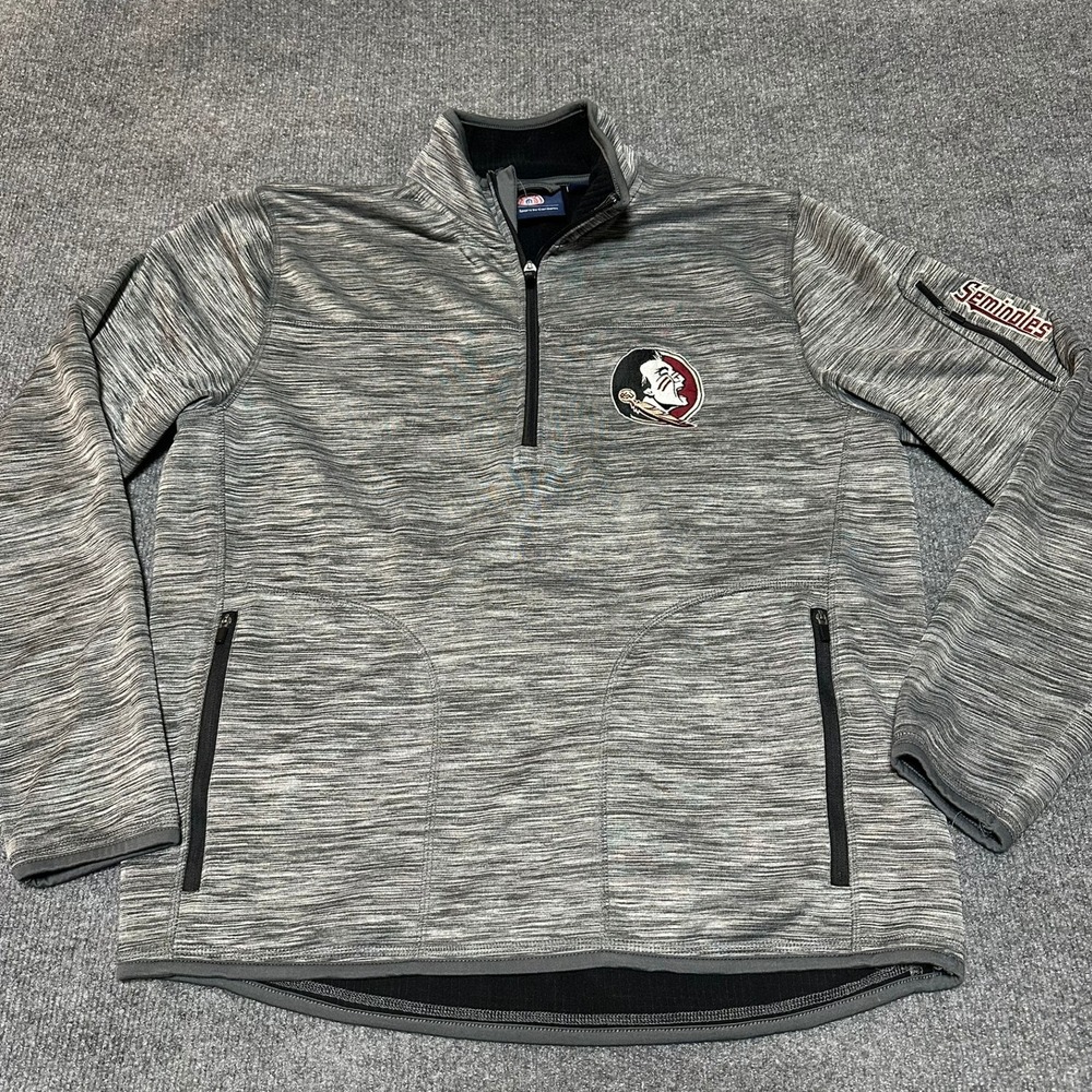 FSU NCAA Florida State Seminoles Mens Gray 1/4 Zip Pullover Large Sports - Picture 1 of 6